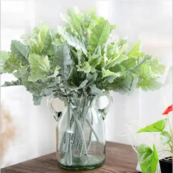 

5PCS Wedding Party Nodic Home Indoor Hotel Desktop Decoration Artificial Dusty Miller leaf Plants Fake Silk Plant Leaves Green