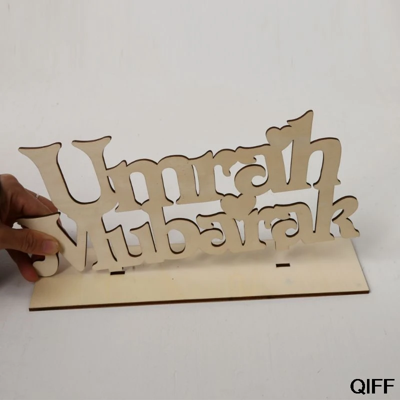 Umrah Mubarak деревянный знак табличка Искусство DIY Алфавит украшения украшение дома ремесло рабочего стола орнамент May06