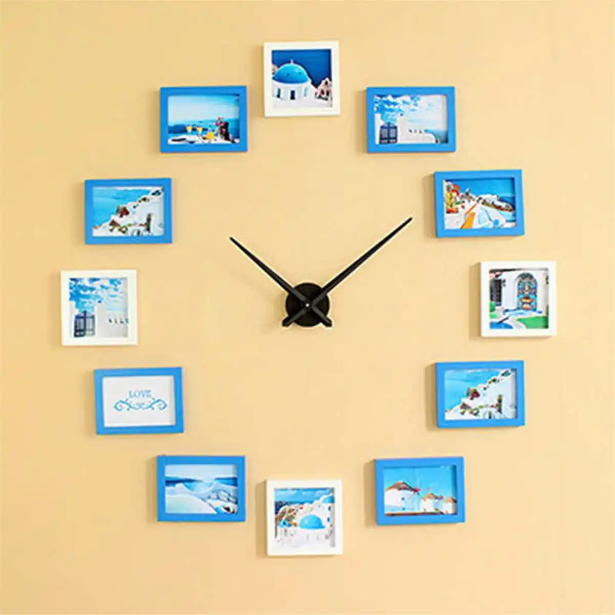 

2019 Wood Photo Frame Clock 12 Photo Frames Nordic Style DIY Wall Clock Modern Design Art Pictures Clock Unique Klok Home Decor