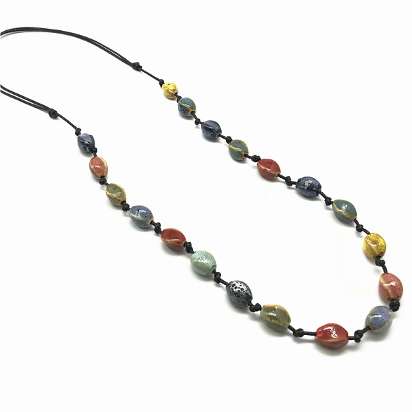 

Vintage Bohemian Boho Style Colorful Ceramic Adjustable Long Necklace for Women Handmade Jewelry