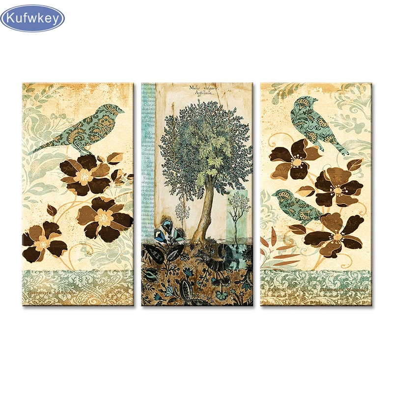 

Cartoon,Bird,tree,home decoration 5d diy diamond painting 3 pcs resin square drill full diamond embroidery triptych Cross Stitch