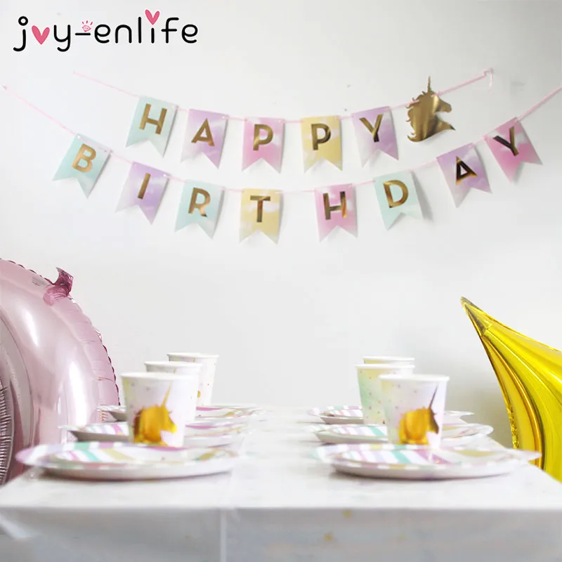 Unicorn Birthday Decoration Kit Unicornio Plates Cups Napkins Table Cover Baby Shower Kids Birthday Decoration Party Supplies