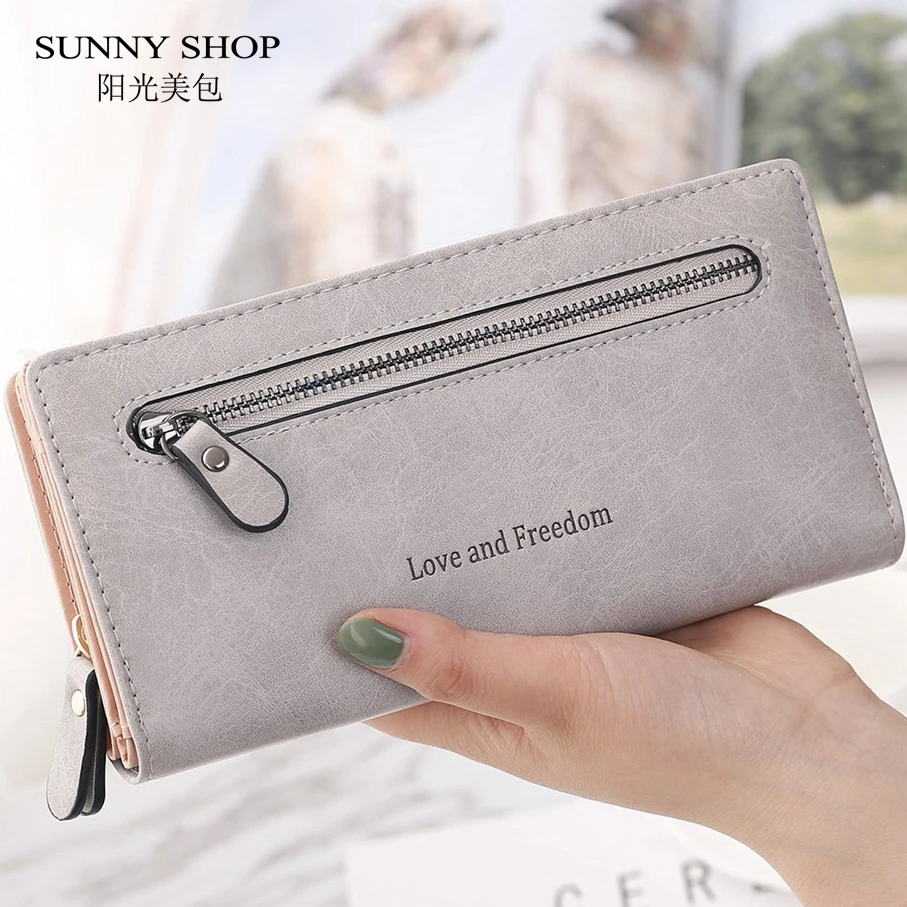 

SUNNY SHOP Wallet Women PU Leather Long Zipper Wallet Women Wristlet Clutches Famle Card Holder Big Travel Purse Coin Pocket