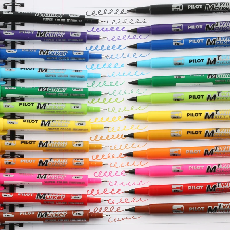 Japan Pilot Twin Point Marker Pen Mark Pens 1 Set 12 Colors Double Head