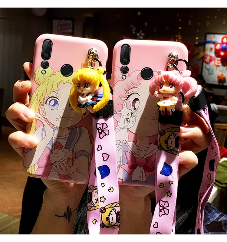 

For Huawei P30 /P30pro Cute 3D Sailor Moon phone case For huawei nova 4 4e nova4lite / Psmart 2019 Cartoon girl back cover strap