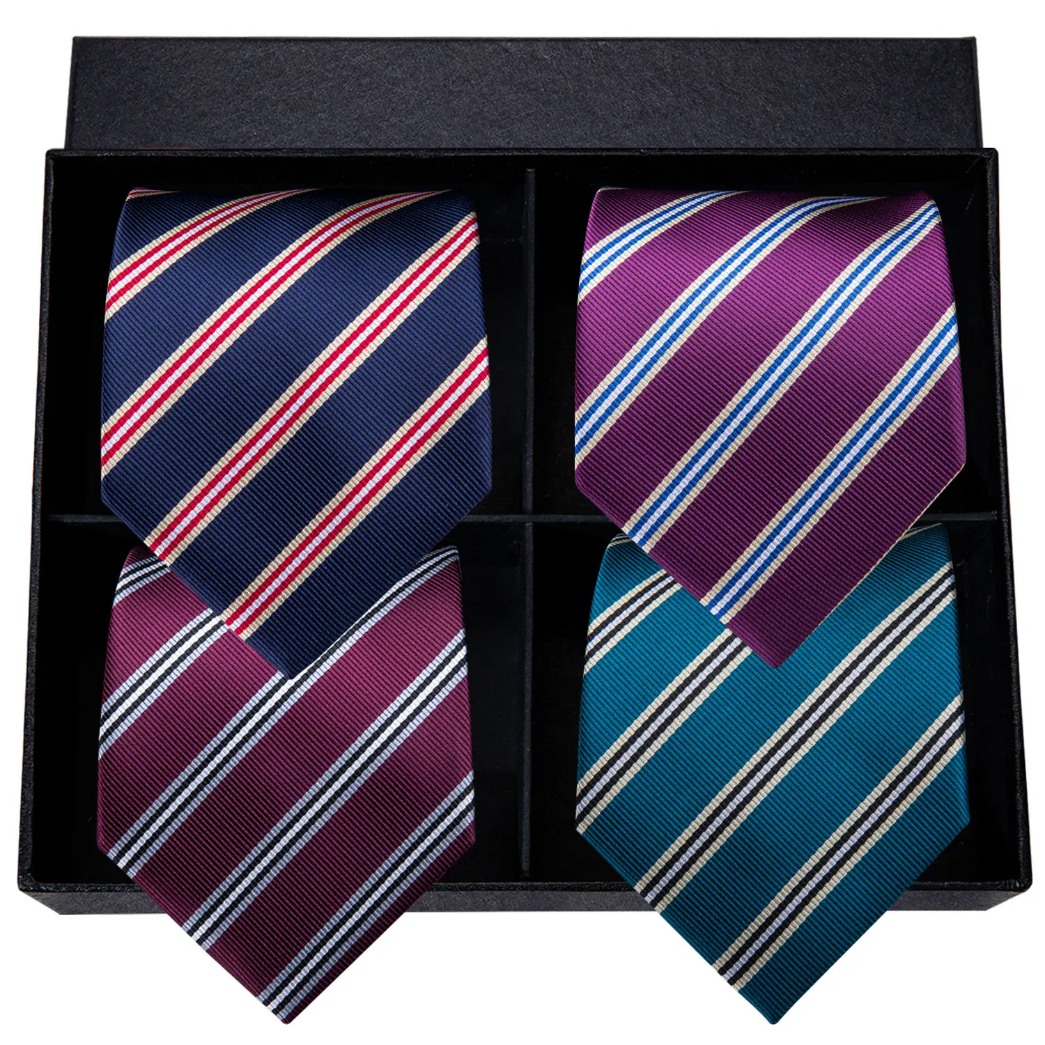 

Hi-Tie Luxury Silk Men Tie Set Classic Striped Blue Red Purple Gift Boxed Tie Cufflinks Handkerchiefs Set Wedding Male Ties