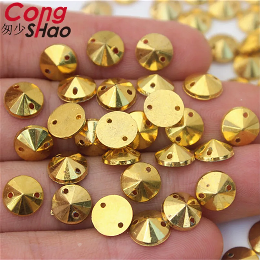 

Cong Shao 100Pcs 8mm Gold Color stones and crystals Acrylic Round rhinestone trim flatback sewing 2 Hole DIY Wedding Dress ZZ733