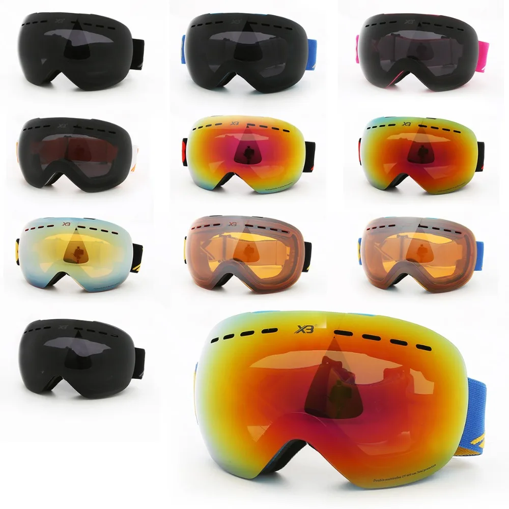 Anti-glare snow goggles, double lay big spherical ski glasses, attach reading glasses available (1)