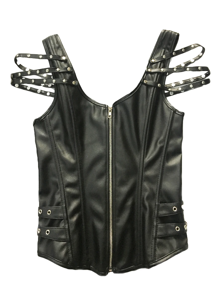Black-Stud-Gothic-Leather-Corset-With-Zipper-3