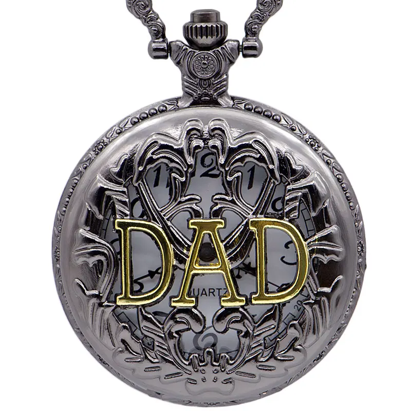 

DAD Hollow Quartz Pocket Watch Necklace Pendant Fob Watch Father's Day Gift