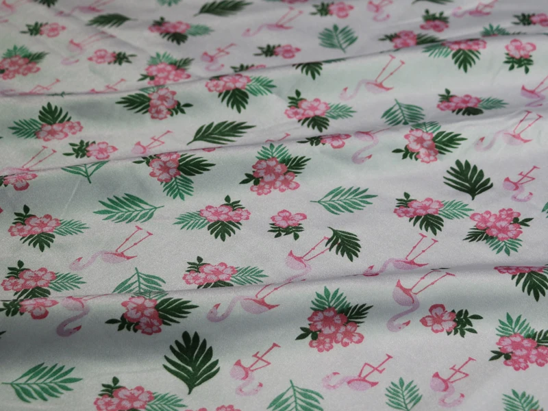 Мягкая атласная ткань из полиэстера с принтом фламинго, подкладка из шармеза