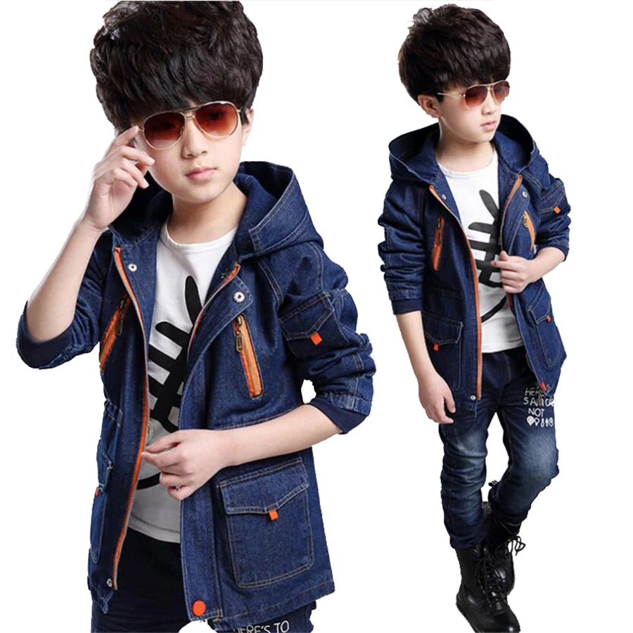 

Boys clothes children autumn long style denim jacket for teenage boys casual coat child tops for 4-15 Y active baby clothing