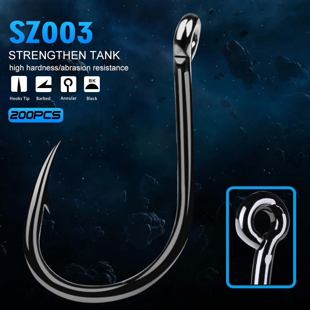 

200PC Comdaba fishhook 1#-15# single hook High Carbon Steel Fishing Hook black color Jig Big Hook Treble Hooks SZ003