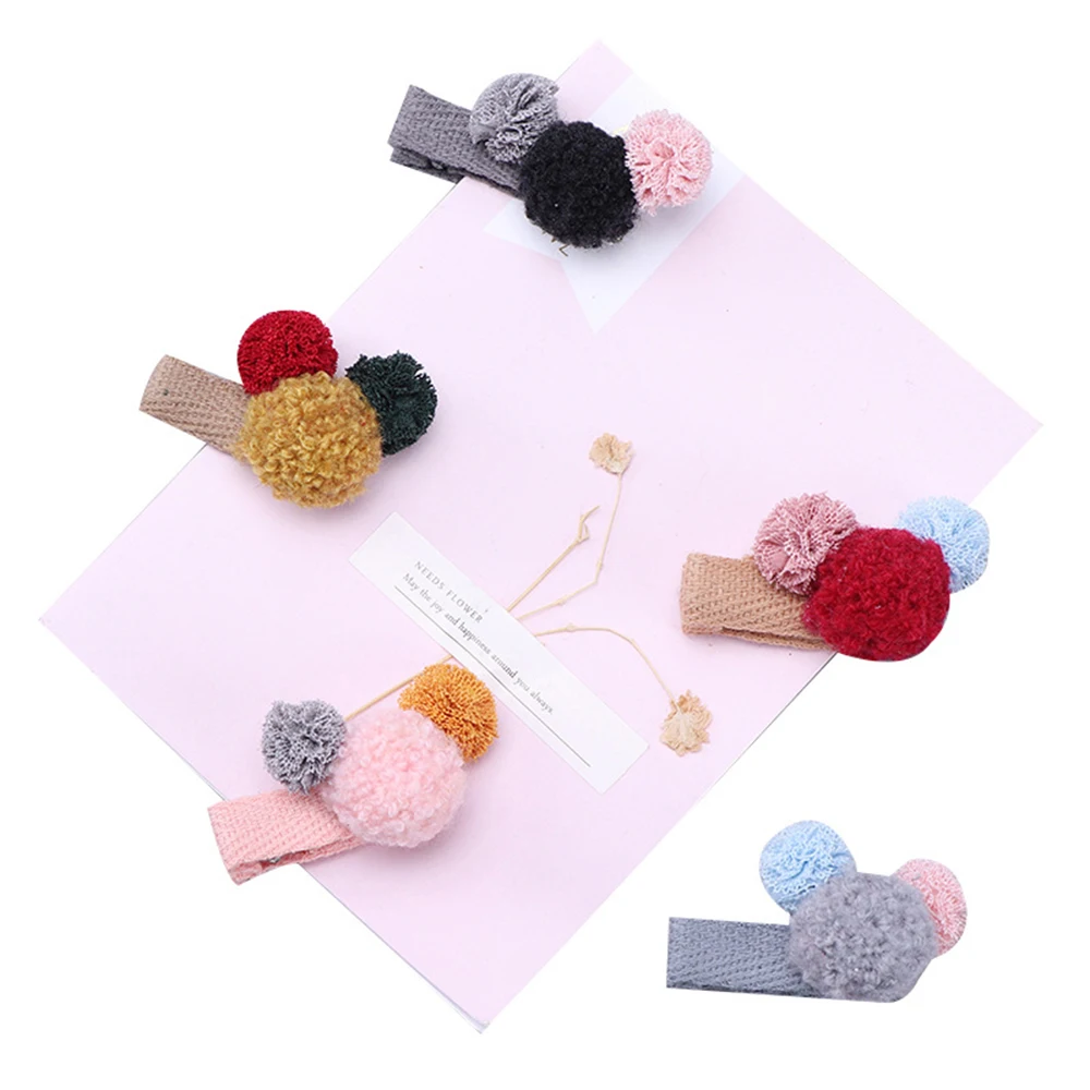 

2pcs/1pair Cute Girls Hair clips Plush Ball Top Hairpins Baby Bobby Pin Cartoon Bear Kids Barrette Clips Children Headwear