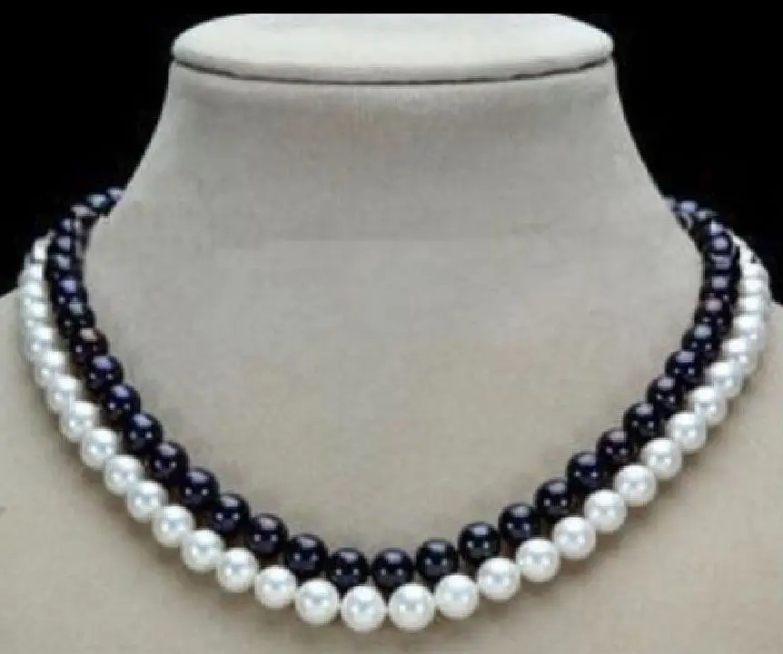 

0001190 2 Row NATURAL AKOYA WHITE BLACK PEARL NECKLACE 8-9mm