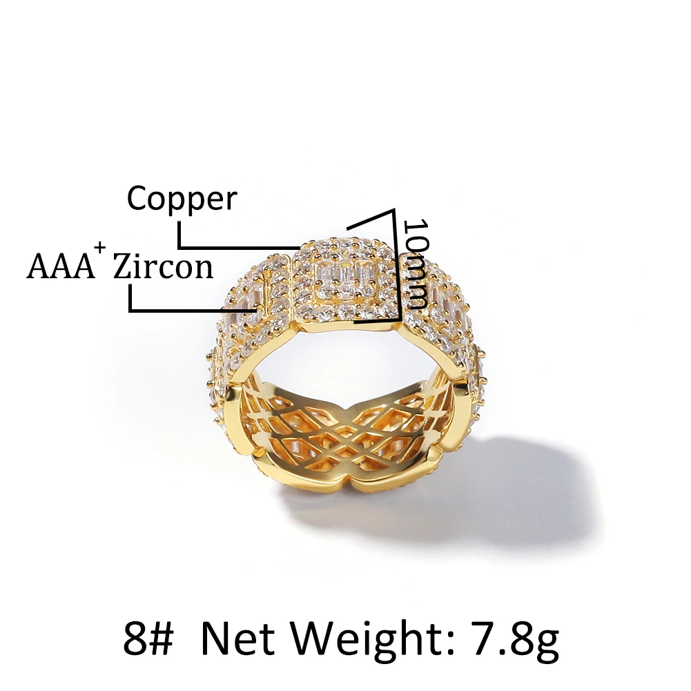 UWIN 8 мм/10 мм багет кольцо с кисточкой полный Iced Bling кубического циркония мужские женские хип-хоп кольца Мода серебро/золото цвет ювелирные изделия
