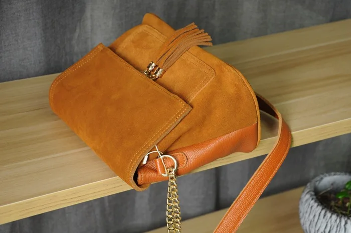 Женские сумки на плечо из натуральной кожи с бахромой, модные сумки из коровьей замши с кисточками, коричневые сумки на цепочке с несколькими карманами, сумки через плечо