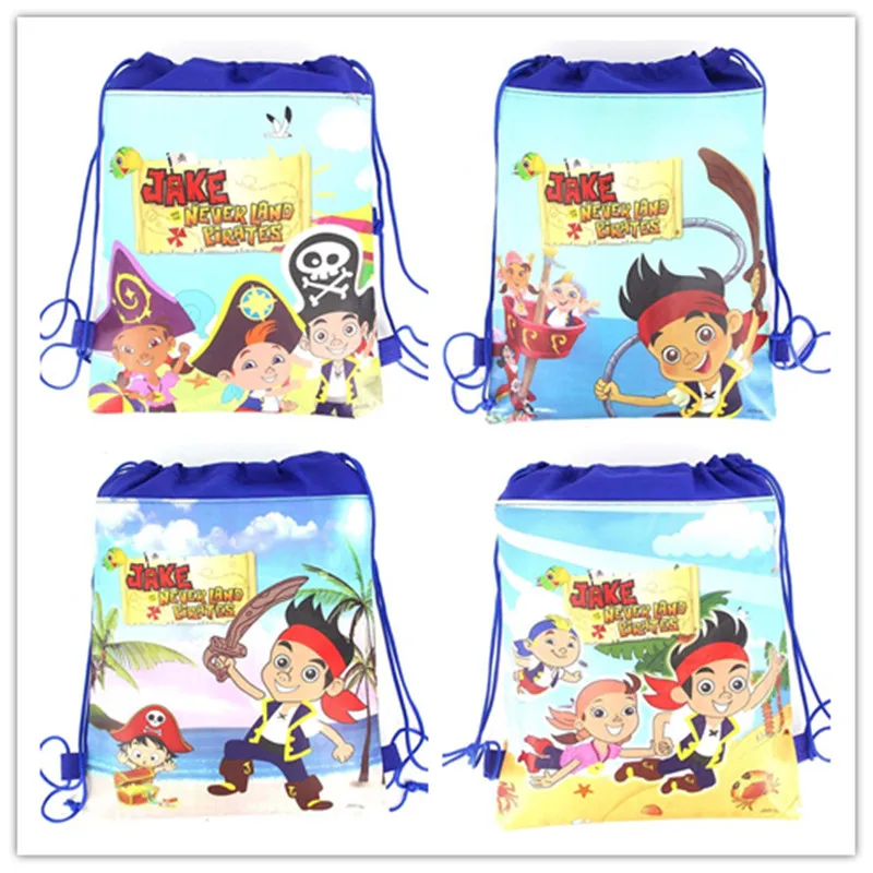 

12pcs Kids Birthday Party Favors Jake Pirates Them Gfit Bag Candy Bag Drawstring Backpack for Boy Cartoon Storage bag