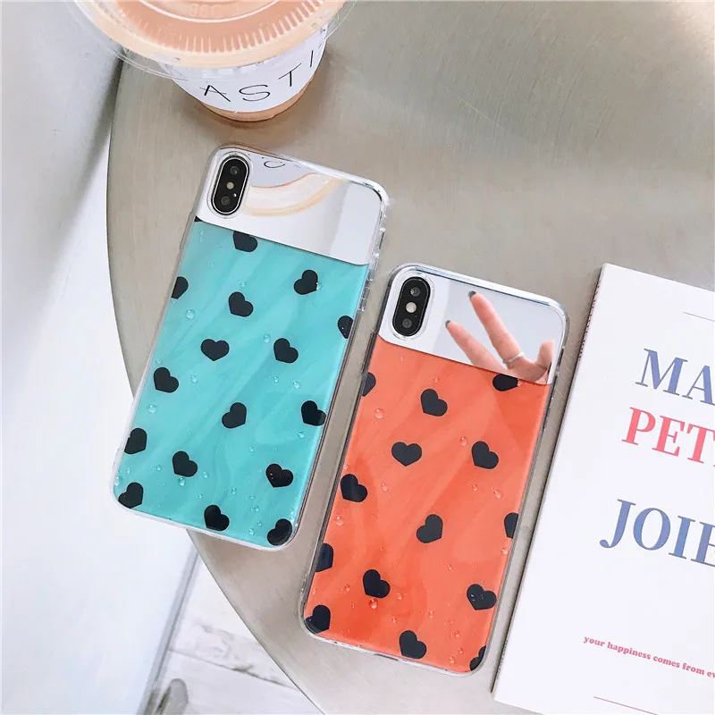mirror face loving heart water drop Blue orange soft shell phone Case For Apple iphone 6 6s 7 8 Plus X XS XR MAX silicone case |