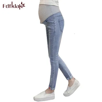 

Fdfklak Casual Jeans Pant Women Spring Autumn Pregnancy Pants Elastic Waist Long Pregnant Pant Maternity Clothes Lady Trousers