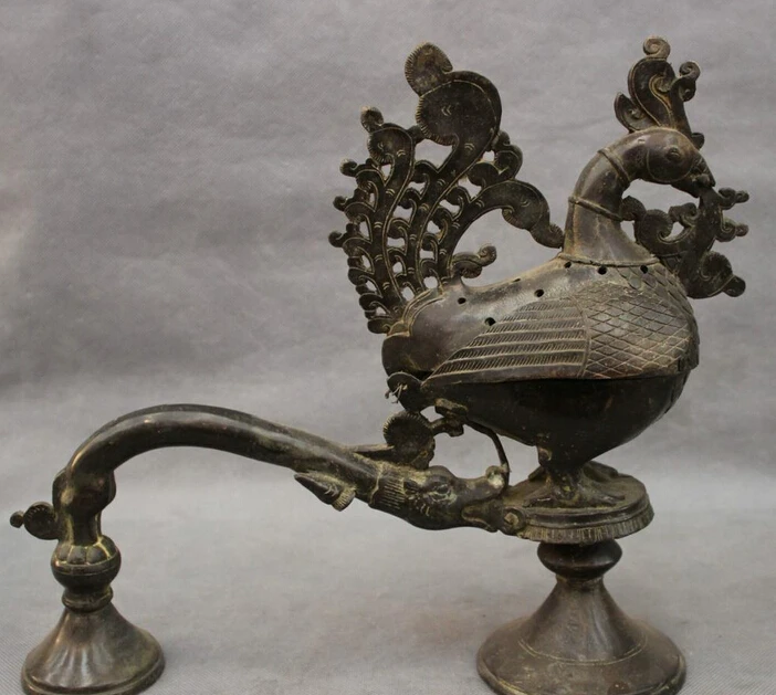 

wholesale factory 13" Folk Chinese Bronze Bird Peacock Statue Phoenix Zun Incense Burner Censer