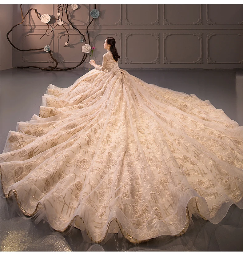 Золотое высококачественное изготовленное на заказ свадебное платье класса Люкс невесты бальное платье сияющее свадебное платье со стразами свадебное платье Vestido De Noiva