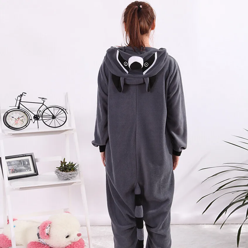 Кигуруми косплей костюм для взрослых мультфильм животных Серый Енот Onesie унисекс пижамы Косплей костюмы ночное белье комбинезон