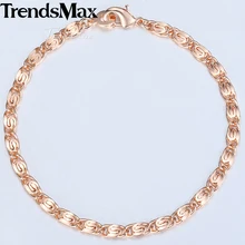 Тонкий браслет для женщин, 4 мм, 20 см, 585, розовое золото, улитка, звеньевая цепь, браслеты для женщин, модные женские ювелирные изделия, рождественские подарки, CB08