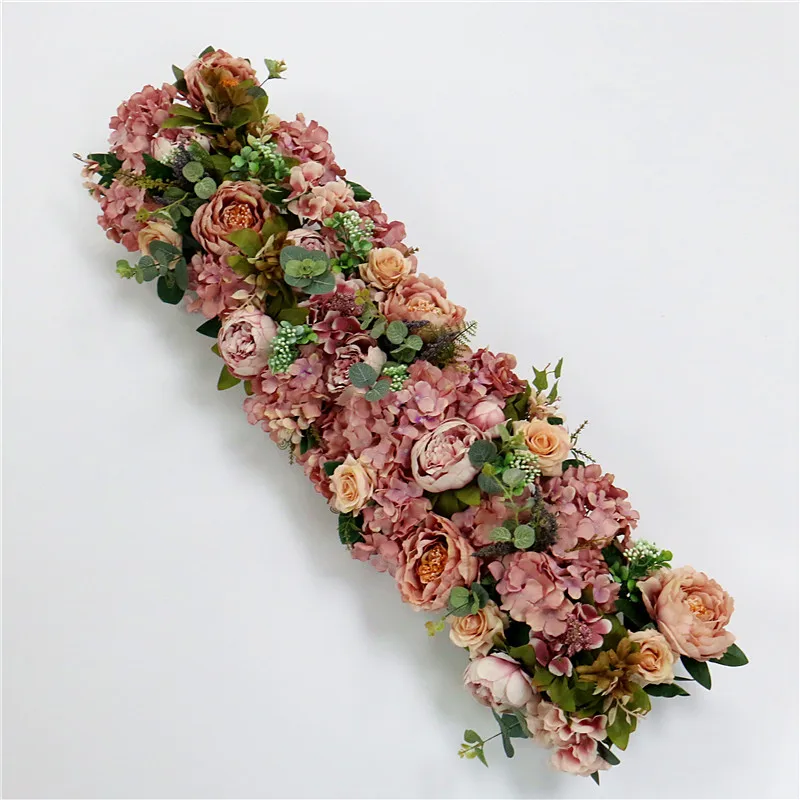 custom made Artificial rose flower row Wedding background wall arch Welcome desk decorative fake flower Home holiday decoration - Цвет: B Bean paste