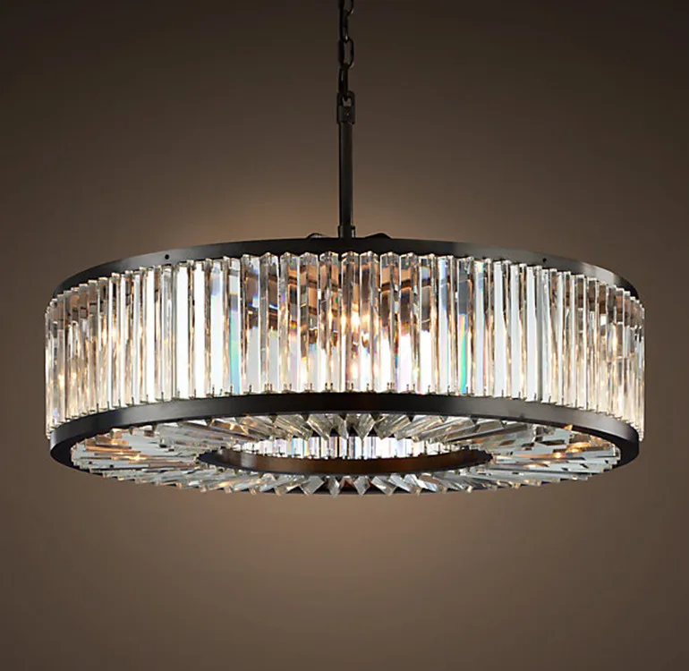 American RH Crystal Lustre Led Pendant Light Loft Retro Hanging Light