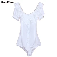 New  Women Fashion OL short Sleeve Solid Round Neck Ruffles Blouse Body Shirt metal chains design S-M-L-XL SY0201 1