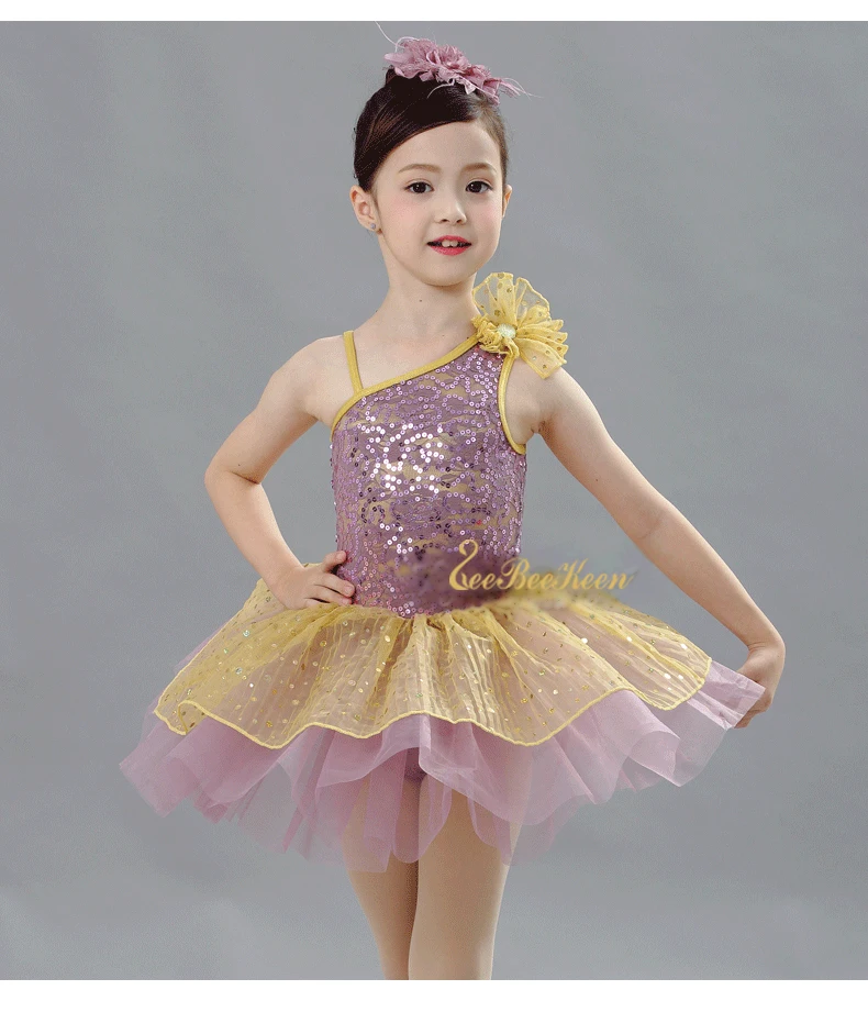 Балетная пачка для девочек, фиолетовые пайетки, танцевальное платье для ...