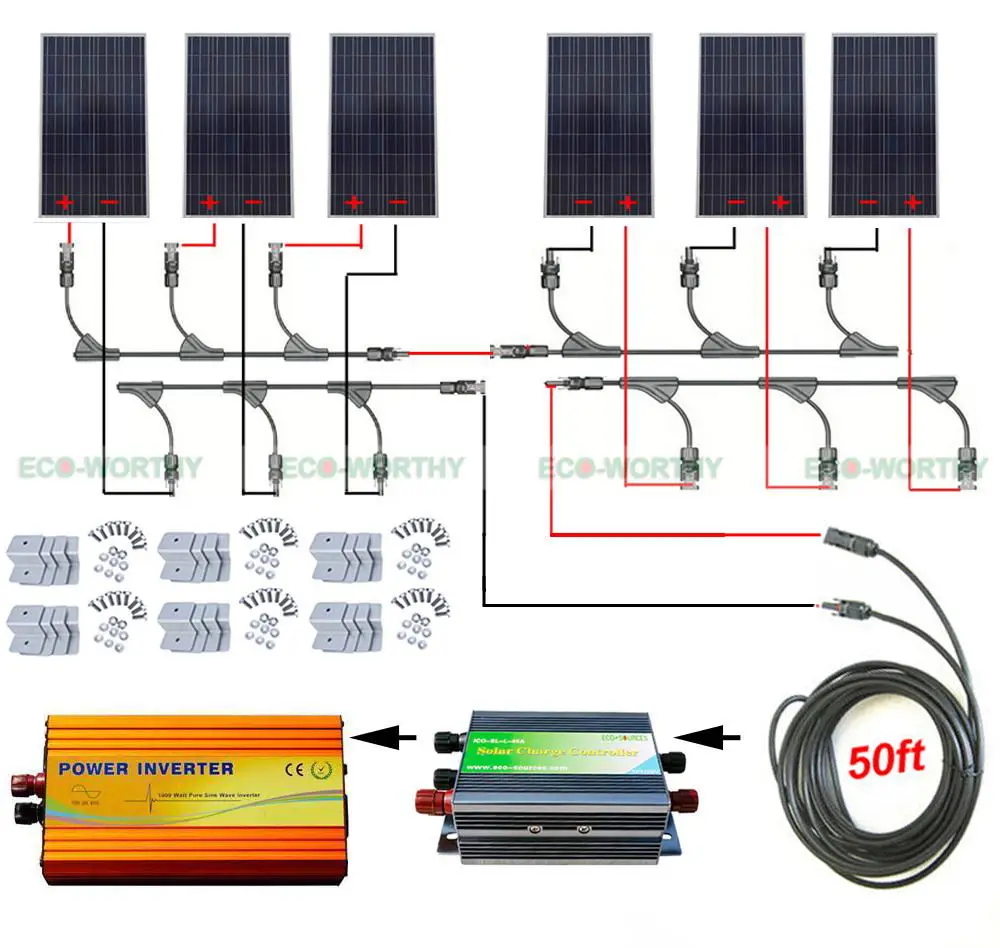 

6pcs 150W 900W Solar Panel System Kit W/ 1500W 110V Inverter for Caravan Boat Home