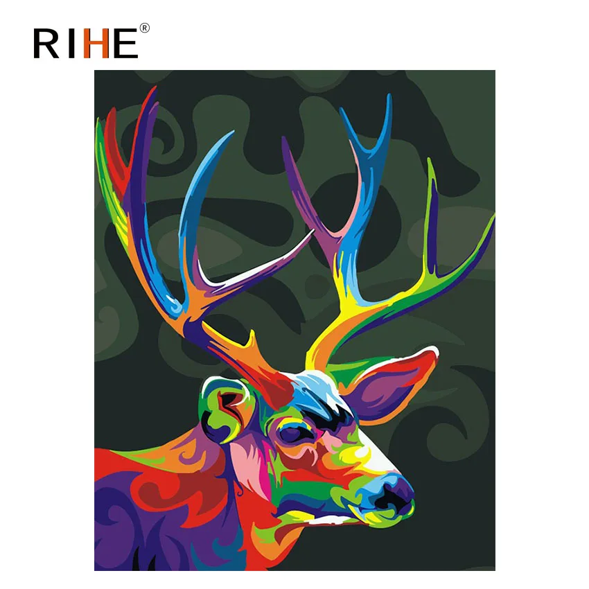 

RIHE Colorful Deer Diy Painting By Numbers Animal Oil Painting On Canvas Hand Painted Cuadros Decoracion Acrylic Paint Home Art