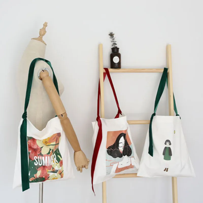 

YILE Cotton Canvas Eco Shopping Tote Shoulder Bag Graffiti Girl Colorful Strap 517-2