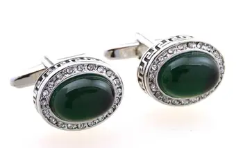 

10pairs/lot Luxury Vintage Oval Cufflinks Retro Ancient Silver Cuff Links Green Crystal Cufflinks Cuff Button Men's Jewelry