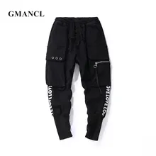 GMANCL Осень Новая мода повседневные брюки для пробежек Высокое качество Мульти-карман Письмо Печатный хип-хоп Уличная мужская пот брюки