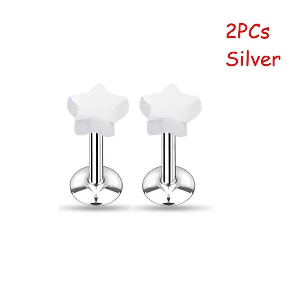 

2PCS Small Surgical Steel Ear Piercing Labrets Star Shape Ear Studs Tragus Earrings Cartilage Helix