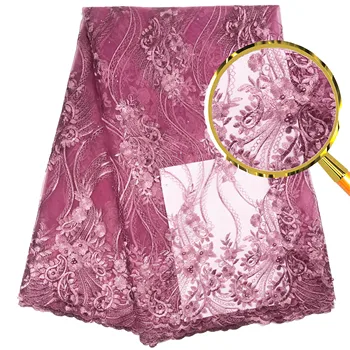 

Promotion! High quality rose red nigerian french lace african lace fabric for party dress.5yards/lot Free shipping A10