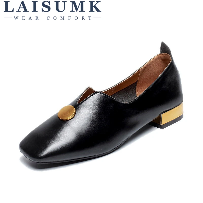 

2019 LAISUMK Women Genuine Leather Shoes Casual slip-on Ballet Women Flats Cut Out Solid Moccasins Ladies Shoes Spring Summer