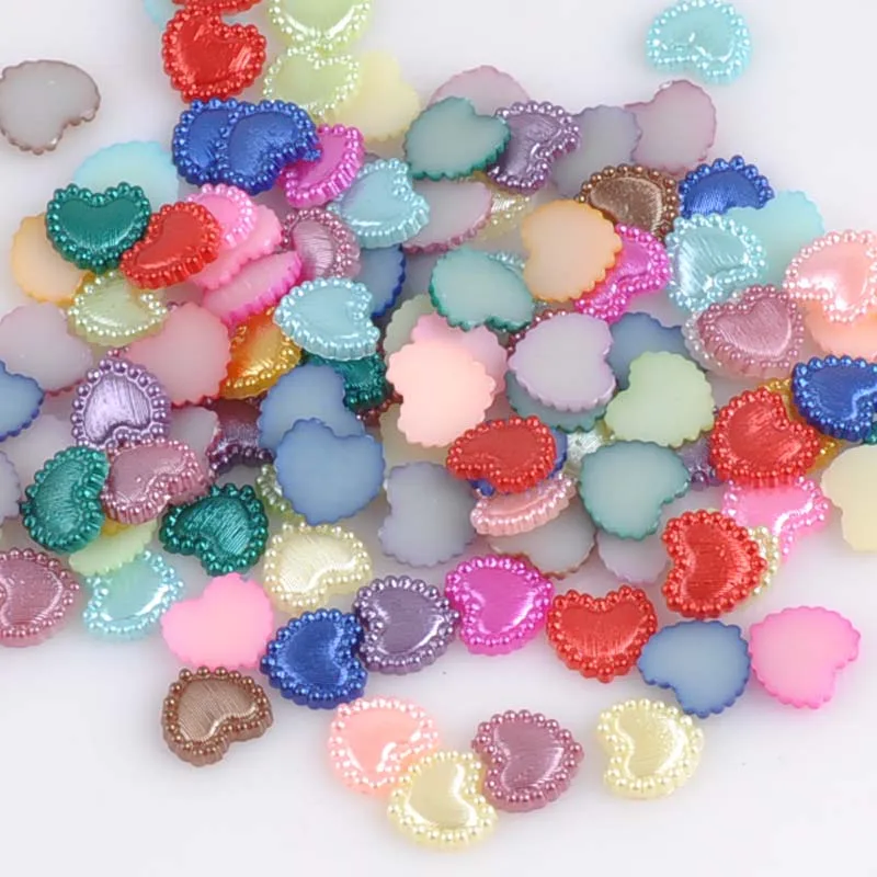 

10mm Mix Color Heart Shape Imitation Half Round Pearl Flatback Beads for Scrapbook DIY Decoration 300pcs/lot YKL0520X