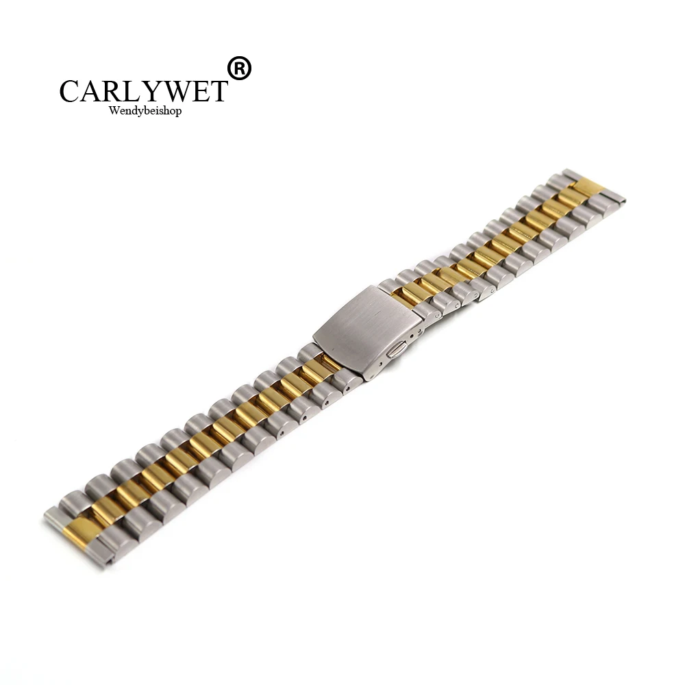 

CARLYWET 22 мм ремешок для часов из нержавеющей стали с прямым концом и твердыми звеньями, браслет из нержавеющей стали для президента, часы для часов, часы с Омега тегом, часы IWC