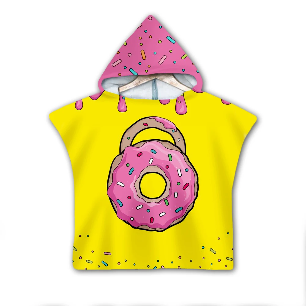 

Dessert donut Milk Hooded baby Boys and Girls Towel Wearable Bath Towel For Kids Travel 3D print Beach Towels style-1