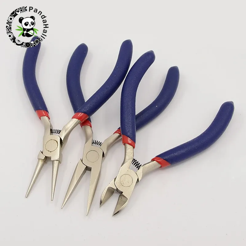 

3pcs Jewelry Tools Pliers Set Stainless Steel Short Chain-Nose Pliers Round Nose Pliers and Side-Cutting Pliers 110~130x53mm