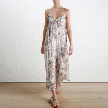 

New Bali beach dress seaside on condole v neck backless loose wide legged pants pants and fresh printing