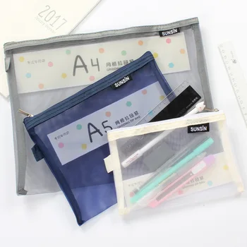 

High Quality Transparent Cloth Mesh File Folder Document Stationery Organizer Portable File Bag with Zipper Office Supplies