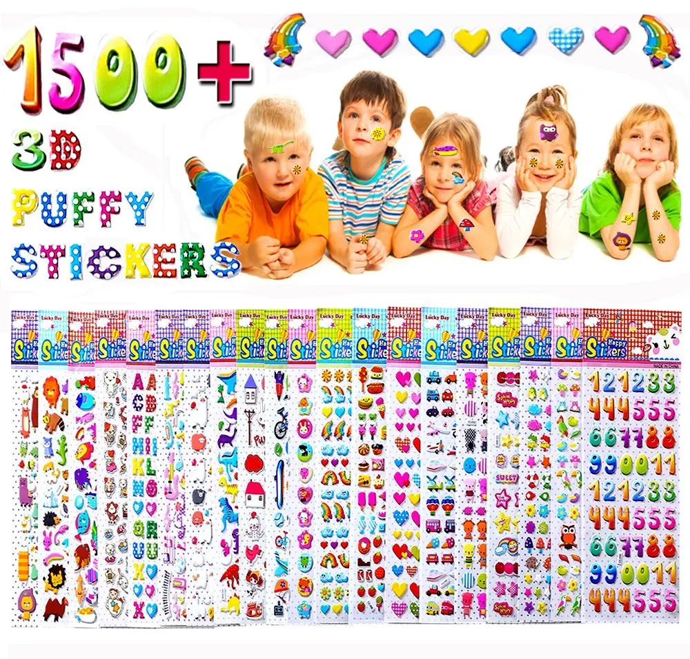 

20 Different Sheets Kids Sticker pack, 3D Puffy Stickers 1500+, Bulk Pack for Toddlers, Great Gift Idea