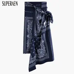 SuperAen Европа Модные женские туфли юбка Новинка 2019 года нерегулярные печати дамы юбки для женщин хлопок повседневное дикий