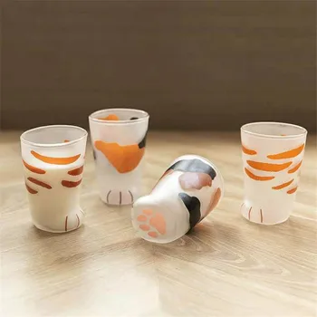 

Cat Claw Cup Milk Glass Frosted Glass Cup Cute Creative Cat Foot Claw Print Mug Cat Paw Coffee Milk Glass Cup Kids Breakfast Cup
