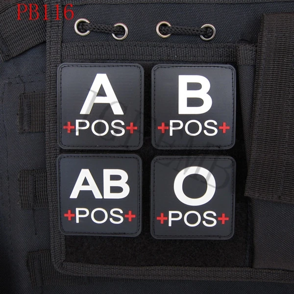 

black backgroung white design Blood Type A+ B+ AB+ O+ POS 3D PVC patch